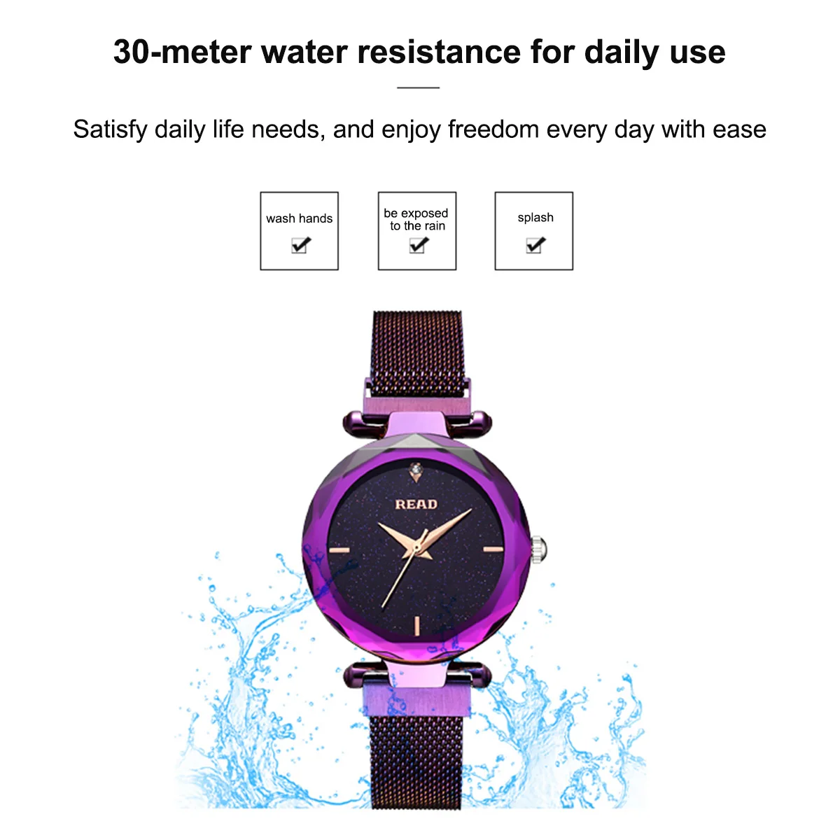 READ Ladies Quartz Watch | Stainless Steel Mesh Band | Magnetic Clasp | Starry Dial | 30M Daily Water Resistant Wrist Watch