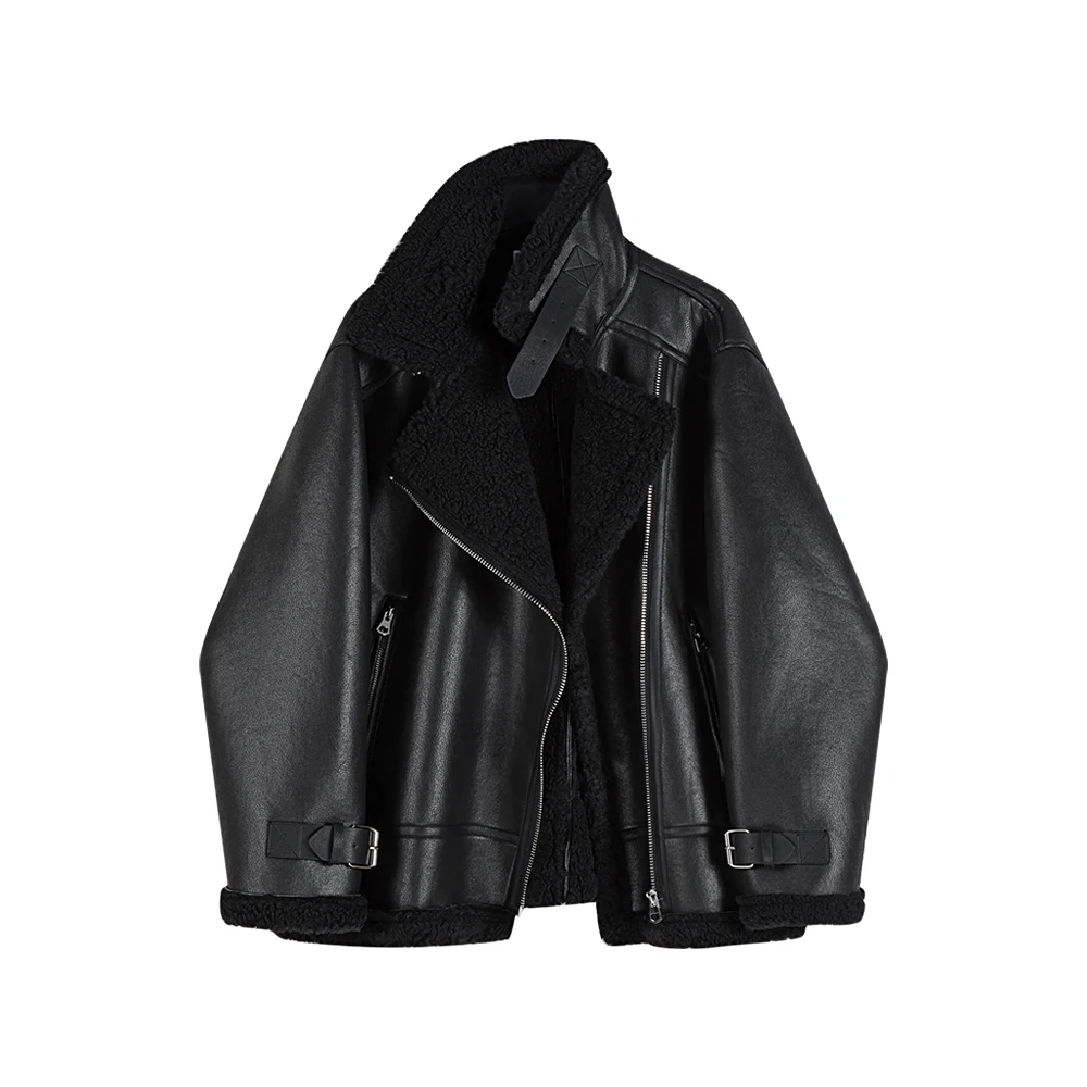 CIVICERA Abrigo de invierno para motocicleta Jaet Thiened de piel sintética Bla para mujer, abrigo Retro de piel sintética intercomada