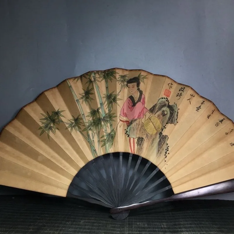Vintage Chinese-style hand-painted sandalwood folding fan, fan face 61cm wide and 30cm long, Home Decor Style 6