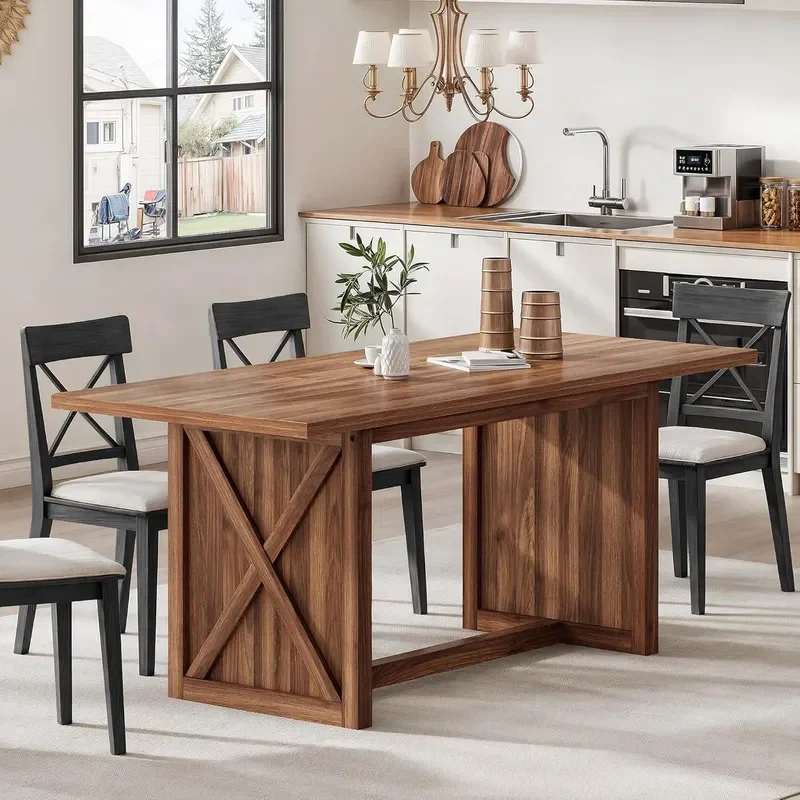 for 2026 Factory Custom Pastoral Multi Function Walnut Rectangular Dining Table Desk Can Accommodate 4 to 6 People