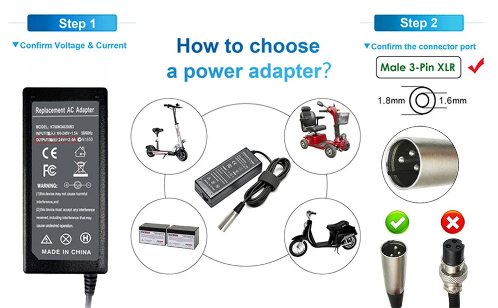 24V Electric Scooter Charger for eZip 400 450 500 750 E750 E400 E500 E650 900 4.0 4.5 E-4.5; eZip Trailz Electric Bike Bicycle