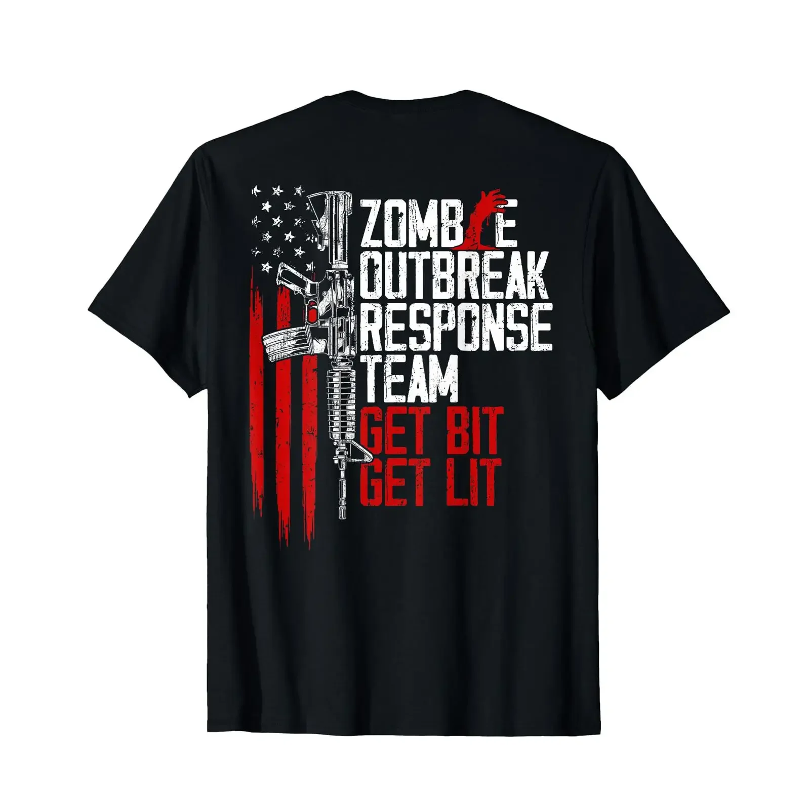 USA Flag Zombie Outbreak Response Team Get Bit on Back T-Shirt im Vintage-Stil, gewaschen, für Herren, Stretch-Designerkleidung, grafische Mode