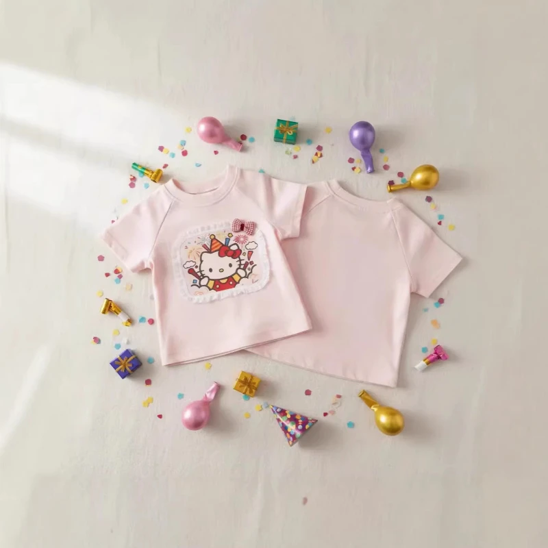 

Summer Hello Kitty Short Sleeve Cotton T-Shirt Cartoon New Print, Breathable Soft Cute Casual Kids Fashion Top Collection