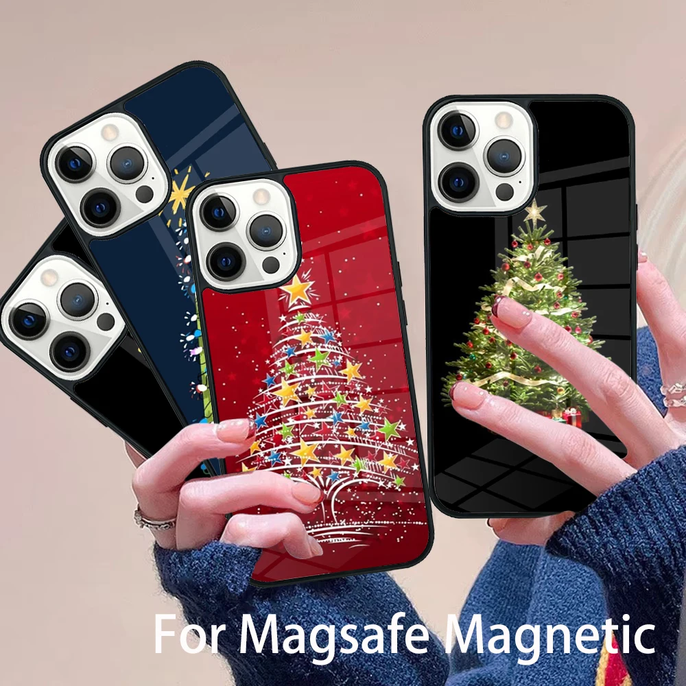 

Merry Christmas Tree Phone Case Magesafe Magnetic Wireless Charge Cover For IPhone 16 11 12 13 14 15 Pro Max Plus Mini
