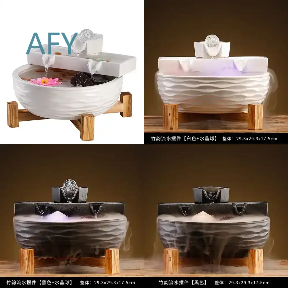 Flowing Water Wealth Crystal Ball Fish Tank Ornament for Office Living Room Decoration Circulating Water Fountain Decor for