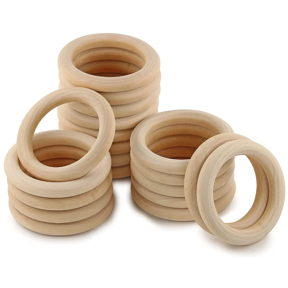 20/30/40/50/60/70/80mm Unfinished Wooden Rings Solid Color Natural Wood Circle Rings for DIY Macrame Craft Jewelry Decorations