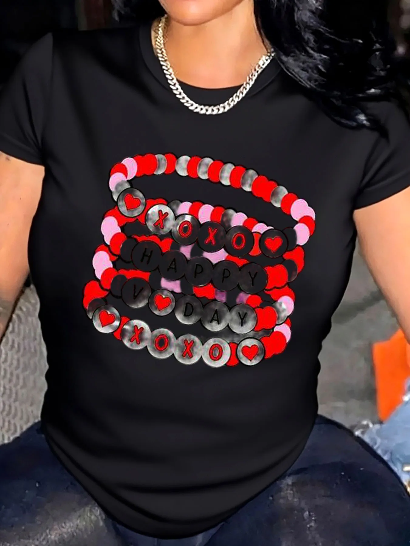 

Женская футболка больших размеров на День святого Валентина Xoxo с принтом на День святого Валентина, уличная одежда