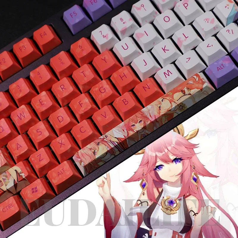 Genshin Impact Yae Miko 108 Key Caps PBT DYE Sublimation Cherry Profile MX Cross Axis Switch Keycap Mechanical Keyboard Gift