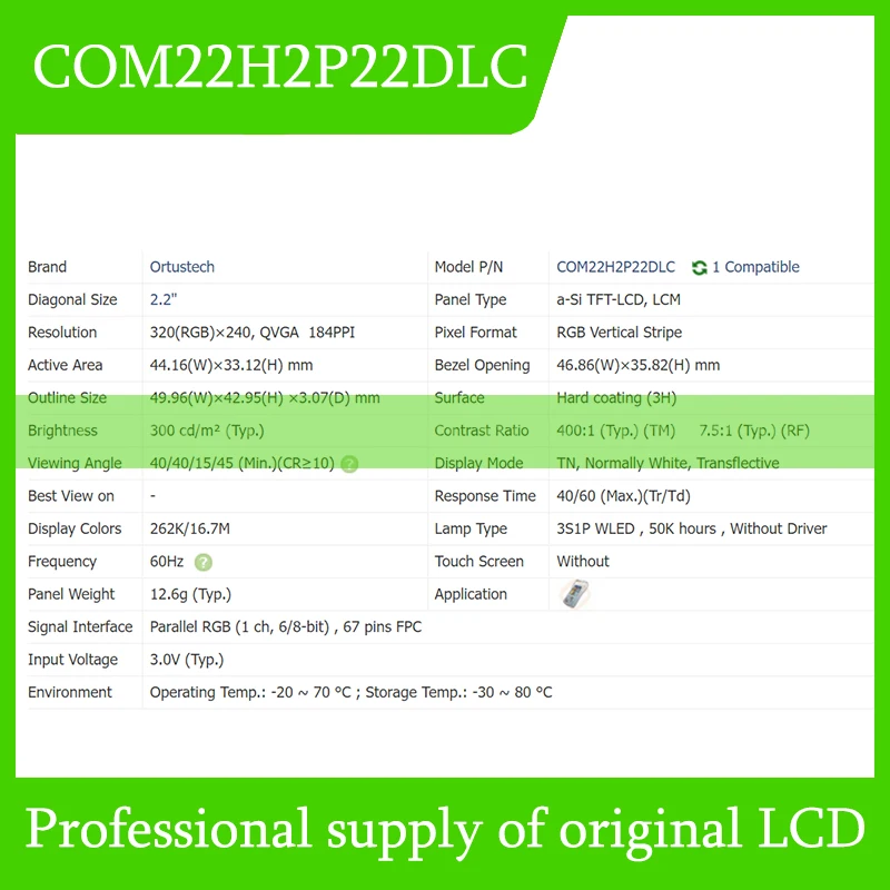 Écran LCD 2.2 Pouces Entièrement Testé, Livraison Rapide, COM22H2P22DLC