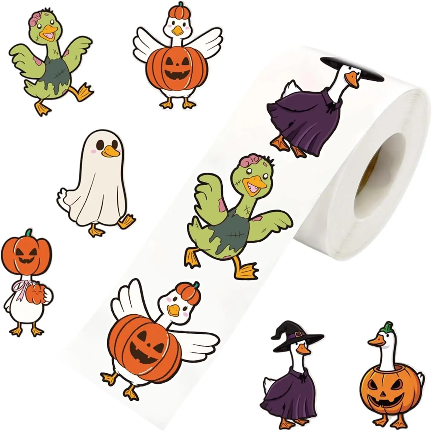 500Pcs Halloween Silly Goose Stickers Cute Cartoon Decals Sticker 1 Inch Decorative Reusable Self-Adhesive with 6 Different Desi