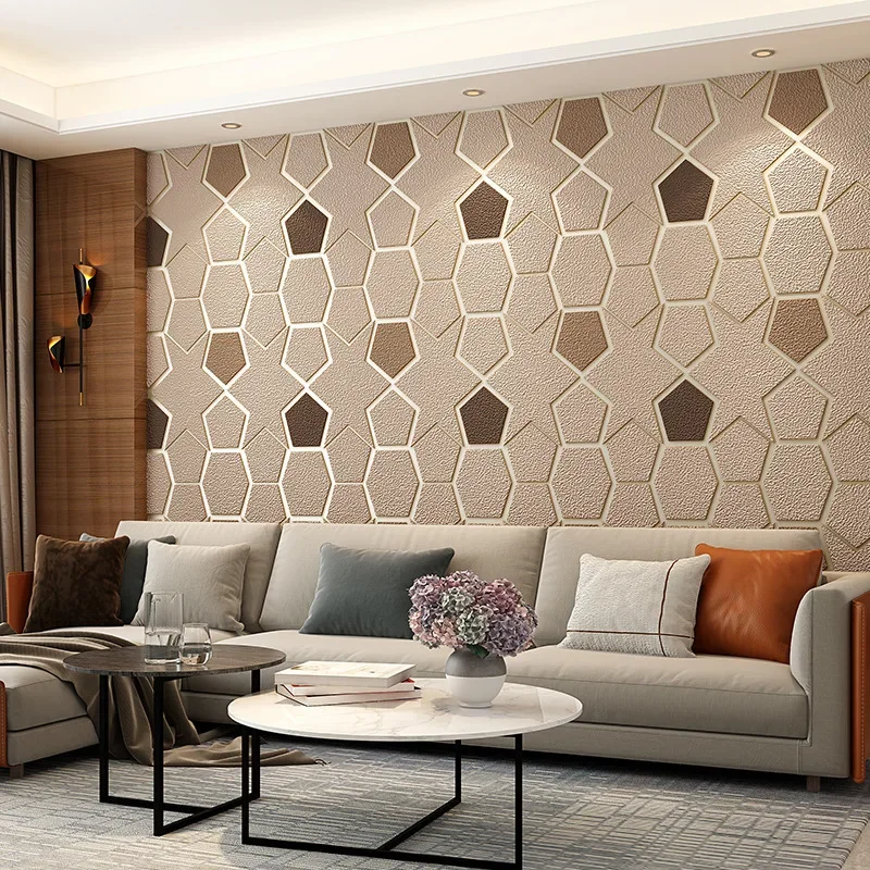 Modern Simple TV Background Wall Imitation Deerskin Velvet Wallpaper Guest Hall 3D Relief Film and Television Wall Non-Woven