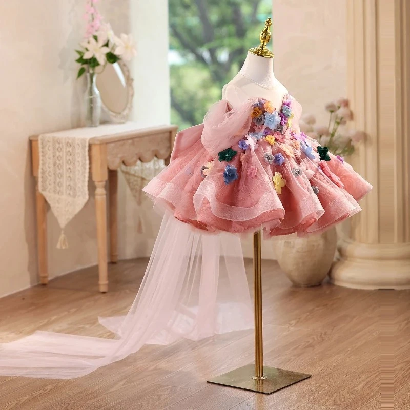 Kids Birthday Party Wed Dress French Style Flower Girl Princess Pageant Gown Piano Recital Host Outfit Children Costume Dress