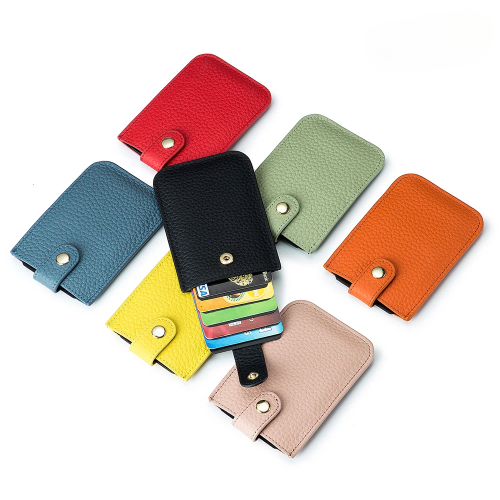 

Genuine Leather Thin Card Holder Protect Cover Wallets Pocket Solid Color Women Men Bank Credit Card & ID Holders Box Case