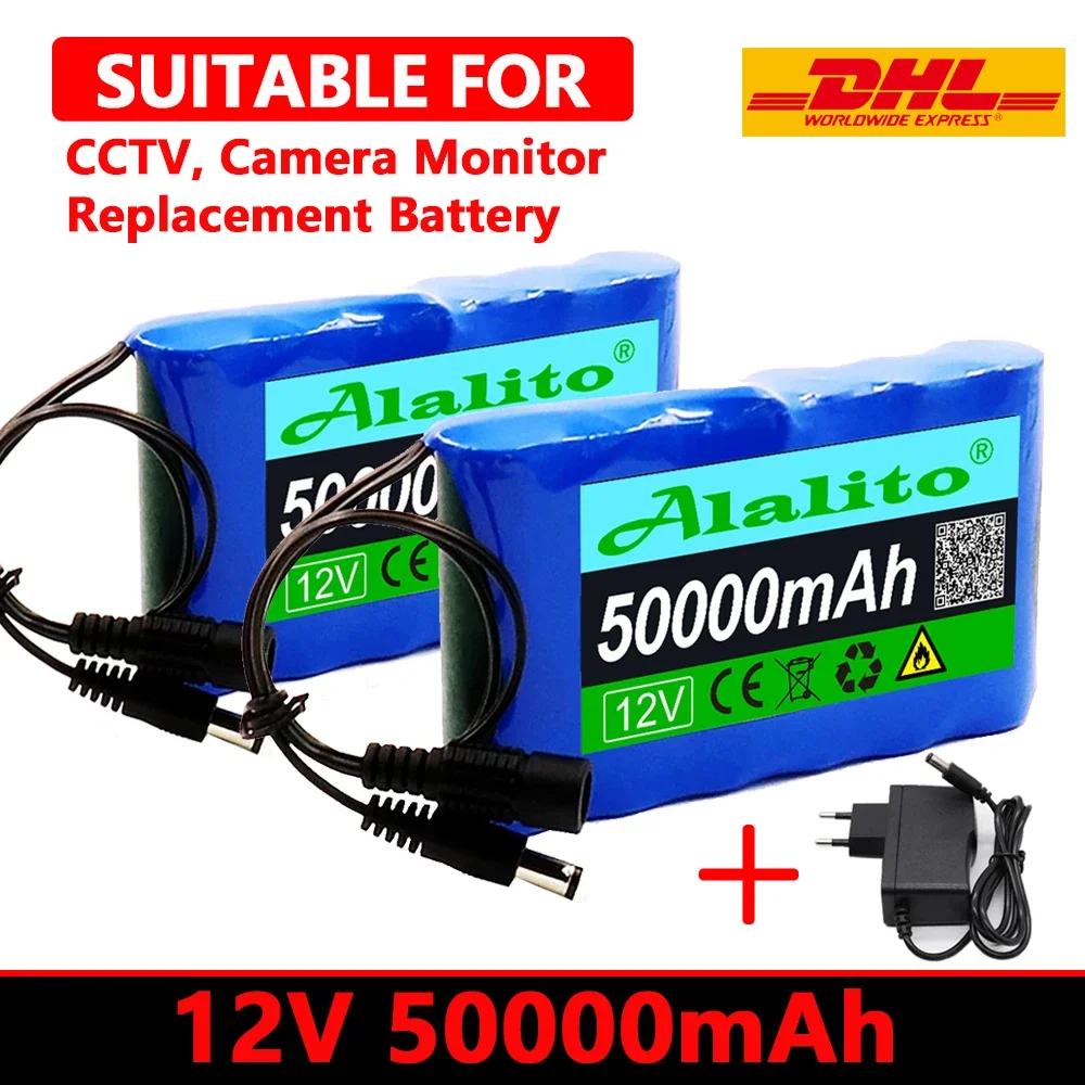 Air Shipping Rechargeable Battery 12V 50000mah Lithium Battery Pack Capacity DC 12.6V 50Ah CCTV Camera Monitor with Charger