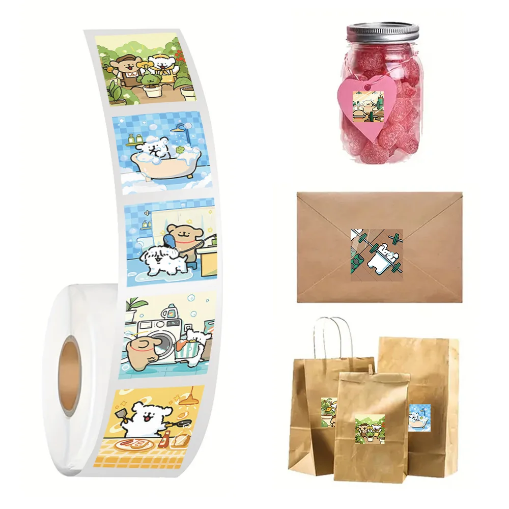 500Pcs/Roll Cartoon Line Dog Roll Sticker Creative Graffiti Mobile Phone Case Laptop Notebook DIY Decorative Toys Gifts Stickers