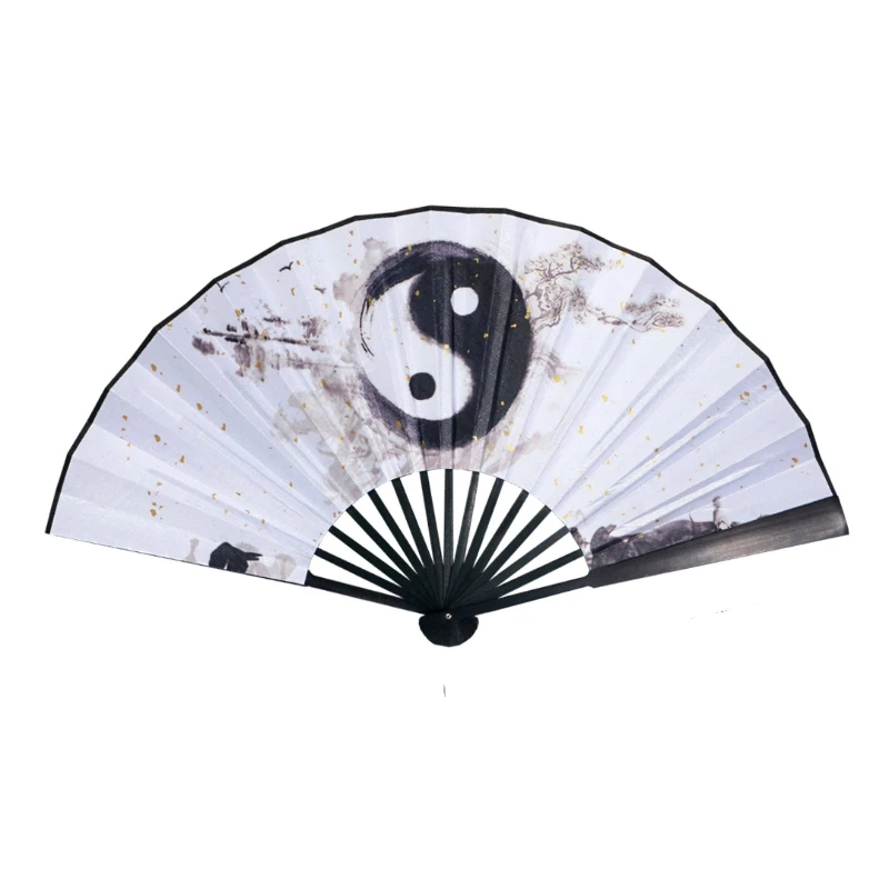 

Chinese Style Creative Tai Chi Pattern Fans Tao Te Ching Folding Fan Chinese Culture Ancient Style Room Stage Decorate Hand Fan