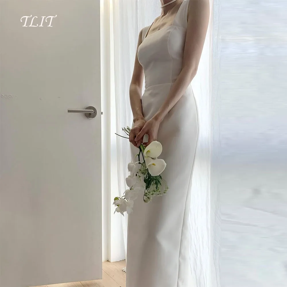

TLIT Simple White Satin Wedding Dresses Spaghetti Strap Bridal Gowns Korea Wedding Dresses Photo Shoot Customized 웨딩드레스