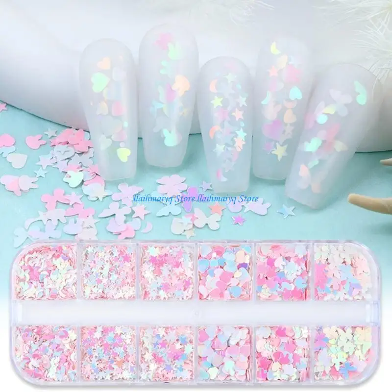 573B 12-Grid Resin Filling Glitters for Epoxy Resin Mold Filler Moon Star Butterflies Heart Sequins Art Decors