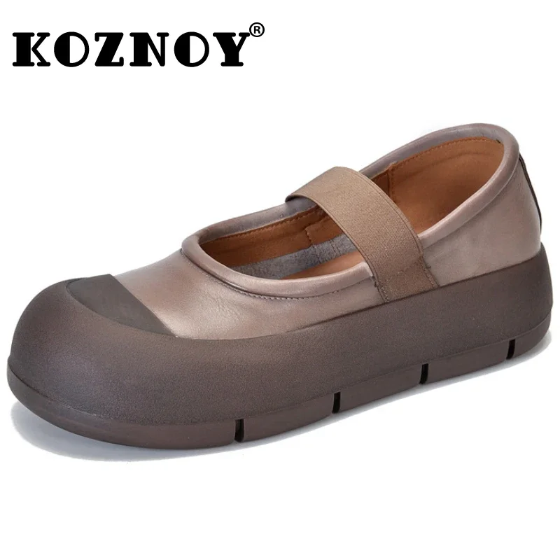 Koznoy 4.5cm Cow Suede Genuine Leather Ethnic Elegance Luxury Flats Ladies Shallow Woman Comfy Soft Soled Summer Moccasin Shoes