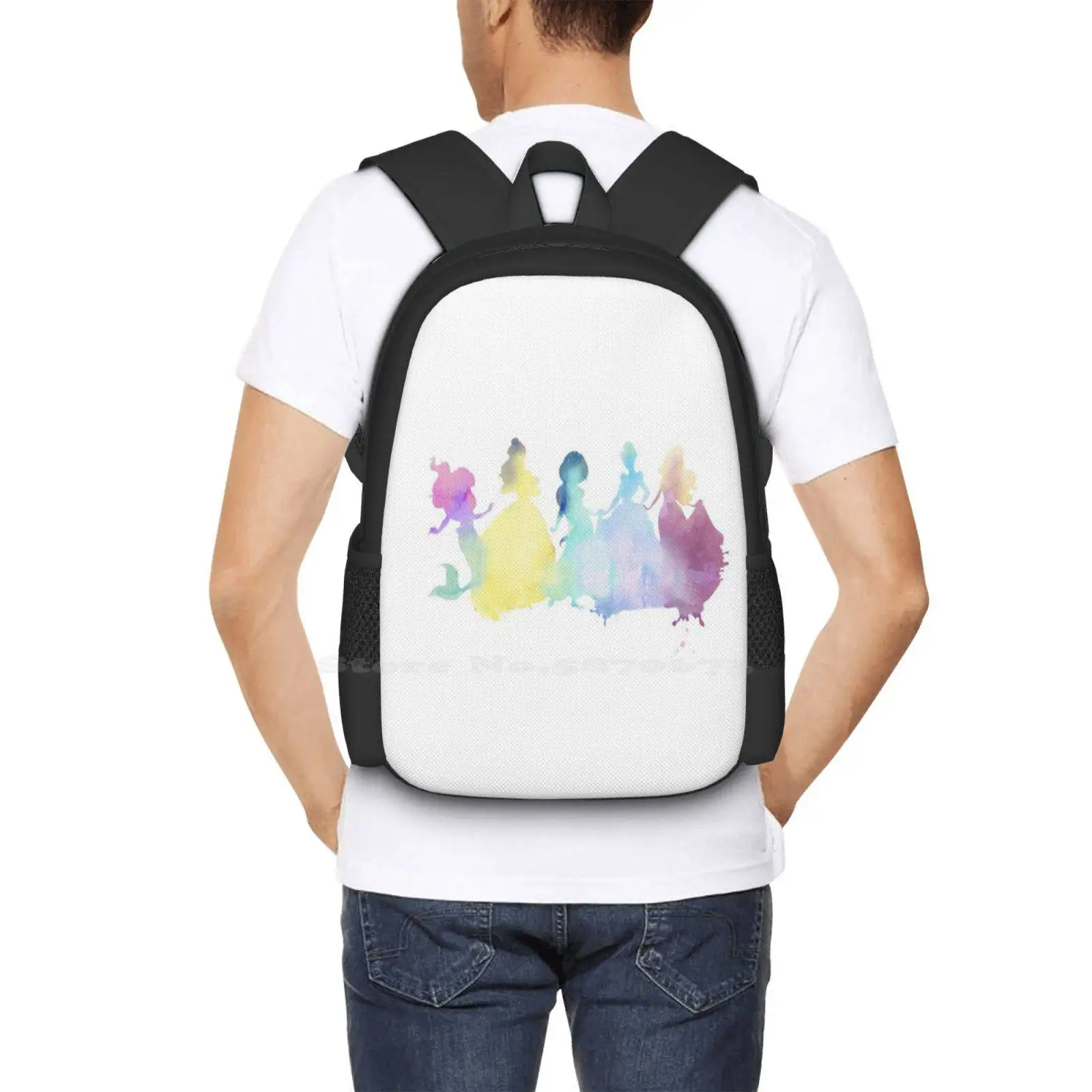 Los colores de las princesas mochilas escolares para niñas adolescentes, bolsas de viaje para portátiles, Belle Arial, Aurora, Jasmine, princesas