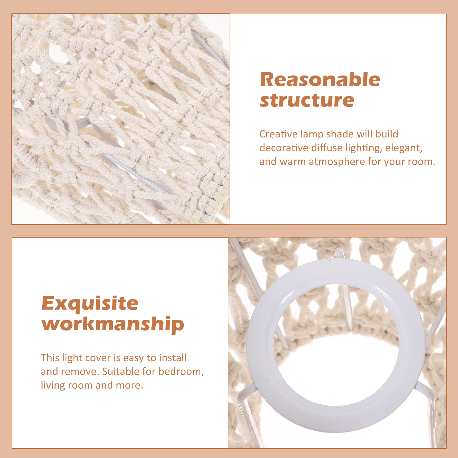 

Bohemian Lamp Shade Premium Cotton Rope Replacement for Table Desk Lamp Weaving Light Cover Rustic Decorative Warm Atmosphere