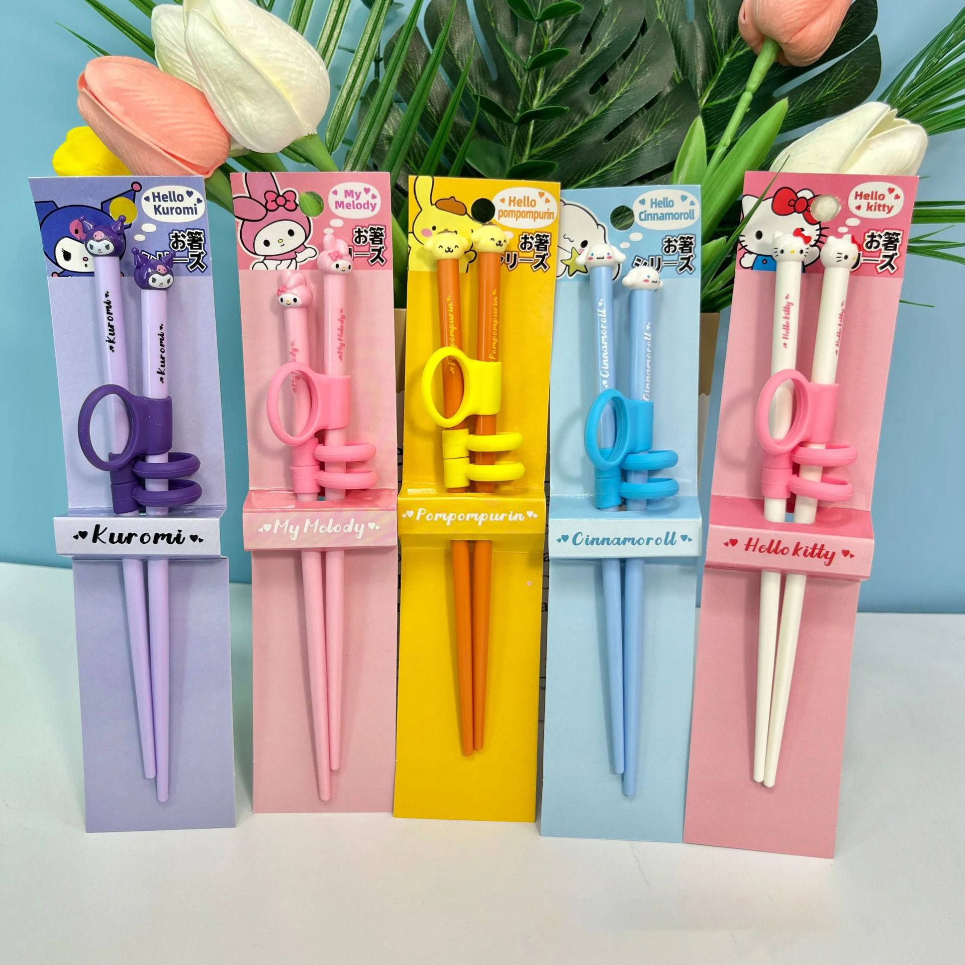 Kawaii Sanrio Hello Kitty Chopsticks Anime Cinnamoroll Kuromi Kids Fast Practice Finger-Cot Chopsticks Tsupplies Ableware Gift