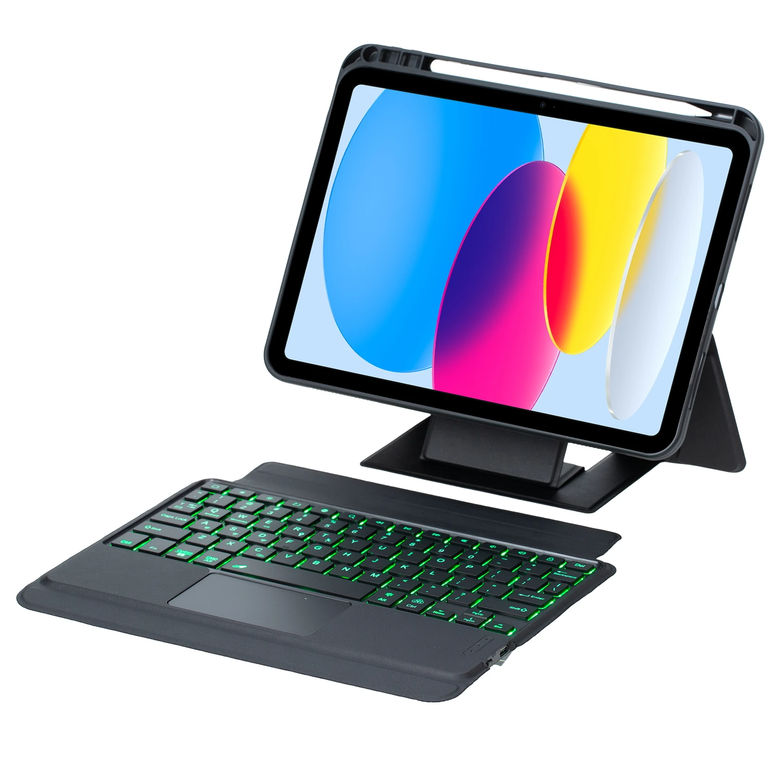 Casing Penyangga Keyboard Kompatibel dengan Bluetooth Dapat Dilepas untuk iPad (2025) / iPad 10.9 (2022) dengan Touchpad dan Lampu Latar
