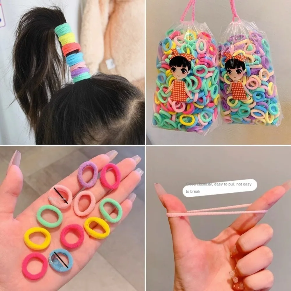 100pcs Brown Black Children\'s Headband Set Korean Finger Hair Tie Candy Color Hair Rope Cute MIni Ponytail Holder Hair Ring