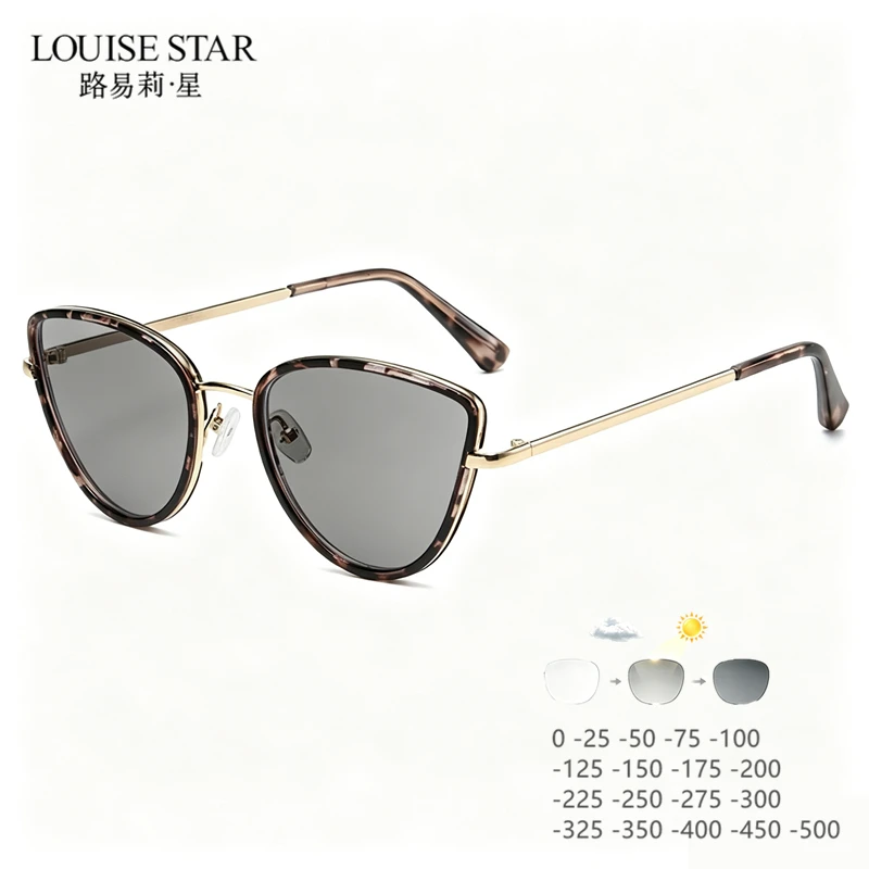 Aliexpress Women's cat eye photochromic myopia 0~-500 diopter metal glasses color changing myopia anti blue light anti UV customizable - Aliexpress Deal