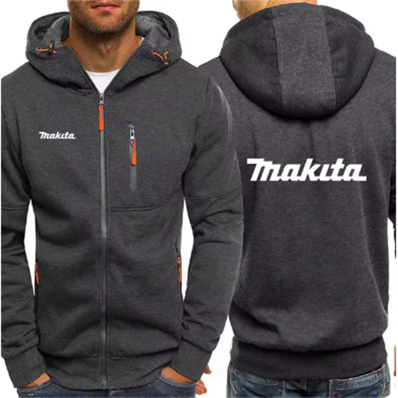 

New Makita logo printed casual solid color hoodie men's zipper casual sportswear autumn new top