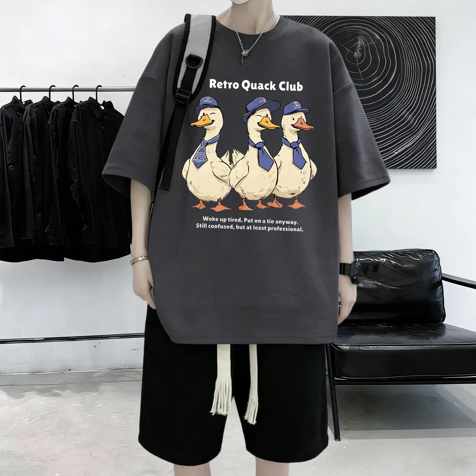Three Lively Ducklings Print Men Sport T Shirts All-Match Cotton T-Shirt Casual Crewneck Loose Streetwear Man Summer Basics Top
