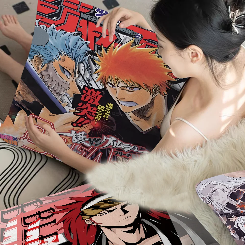 

Anime Figure Ichigo Bleach Pillow Covers Cartoon Sofa Decorative Home Double-sided Printing Short Plush Cute Cushion Cover