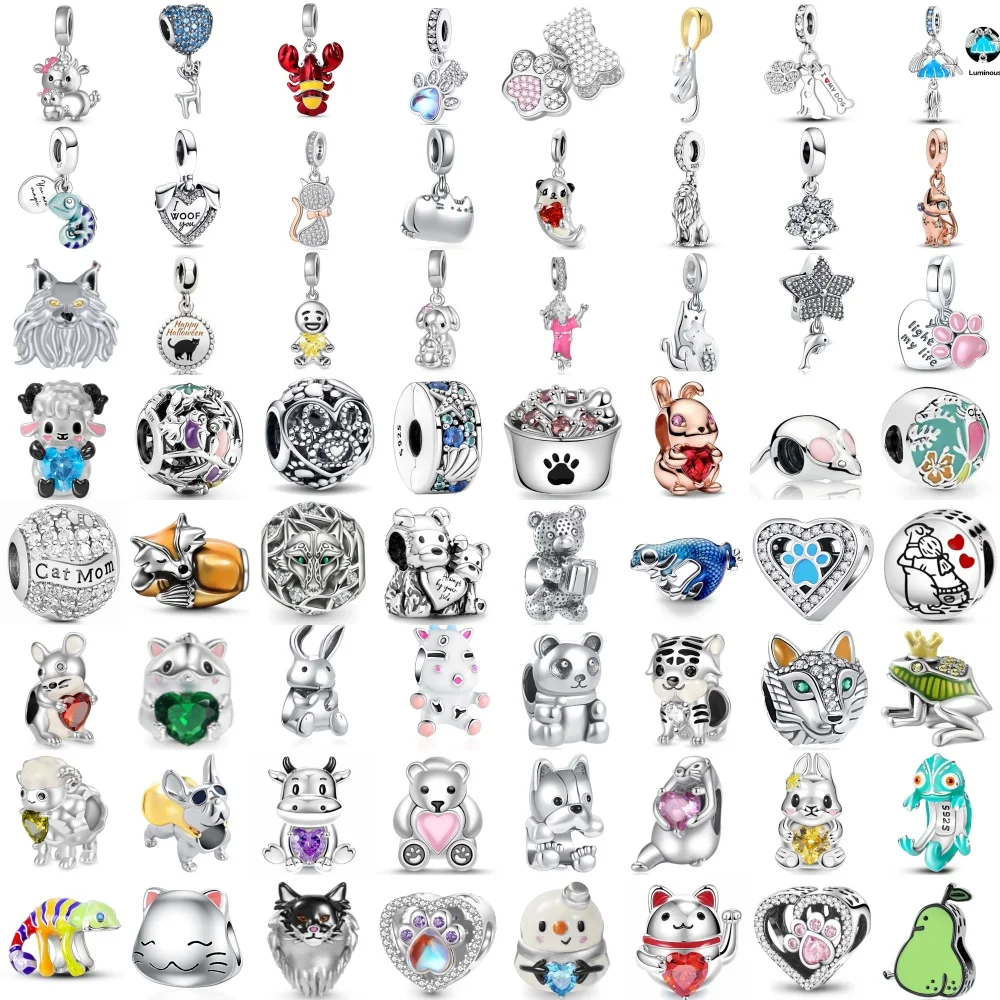 New 925 Silvering Cute Sheep Tiger Chameleon Mouse Frog Bear Cat Dog Fit Pandora Original Women Bracelet DIY Jewelry Bead Charms