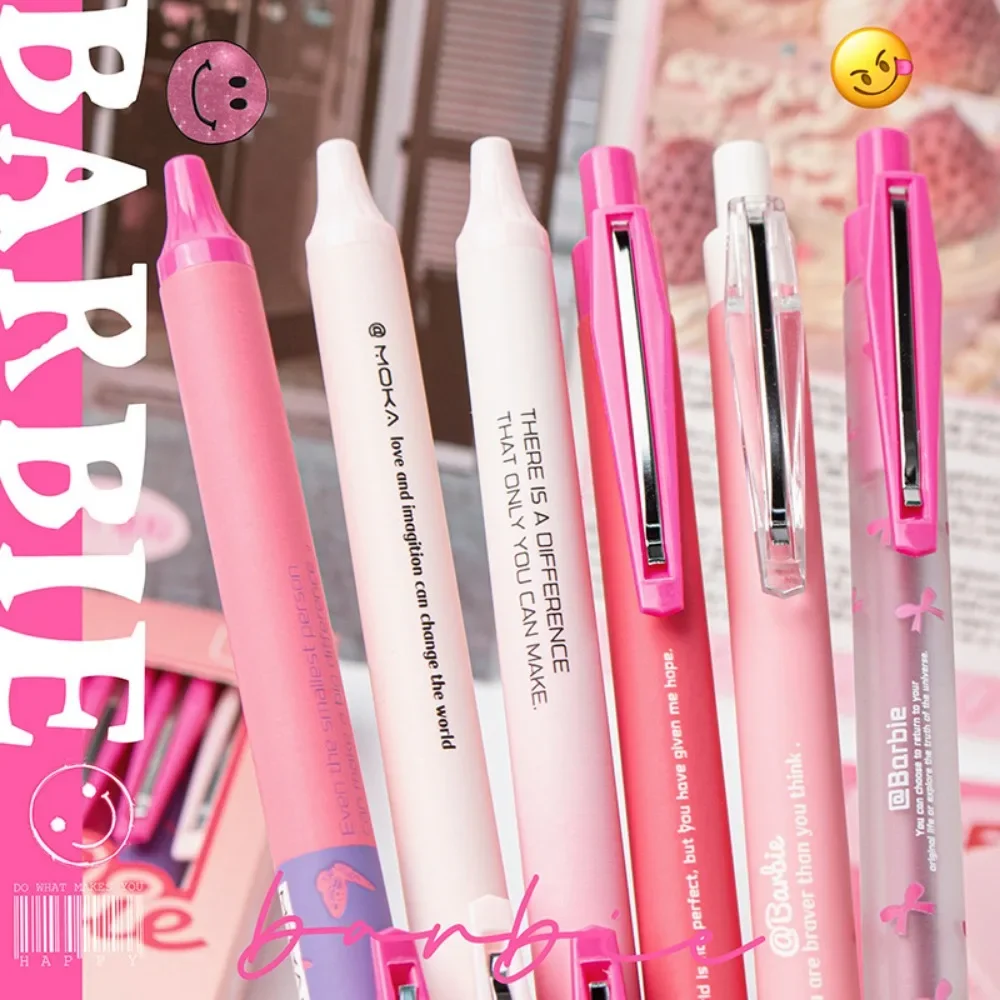 6pcs/set Kawaii Cute Barbie ST Quick-dry The 0.5 Mm Black Do Homework Diary Examination Gel Pen Pupil Stationery Festivals Gift