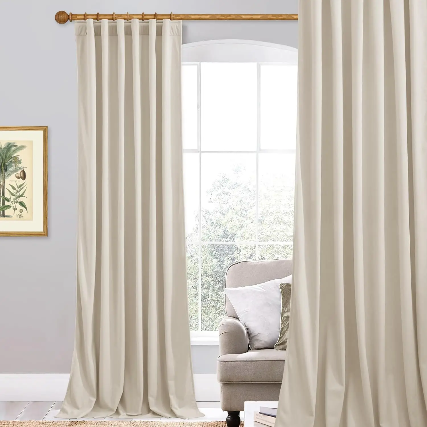 

S H Extra Long Velvet Curtains 120 inches Long, Beige Room Darkening Home Decor for High Ceiling Sliding Door Nursery K