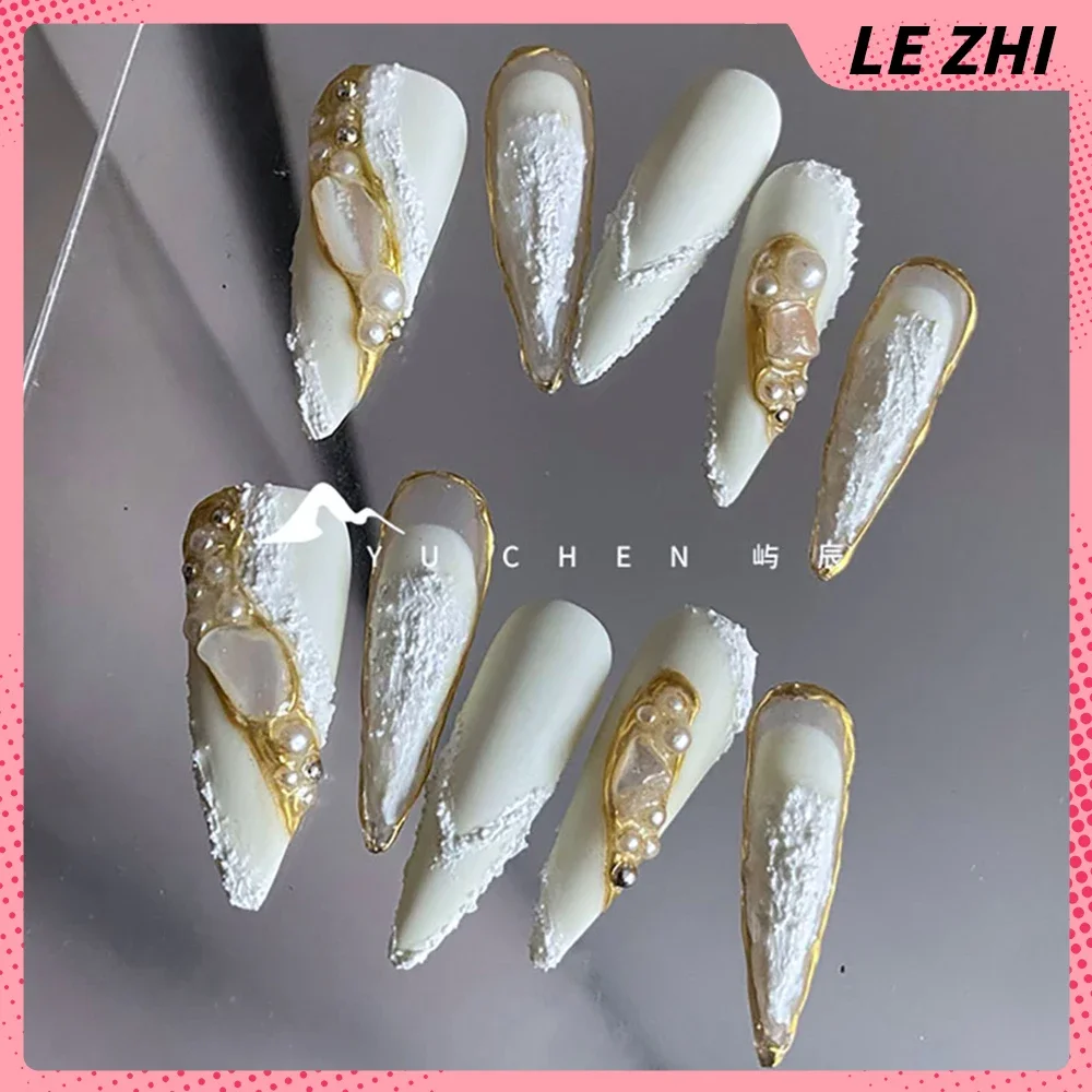 Hello Kitty Handmade Press Nails Long Coffin Stilettos Almond Reusable Adhesive False Nails Gothic Dark Punk Nail Party Sticker