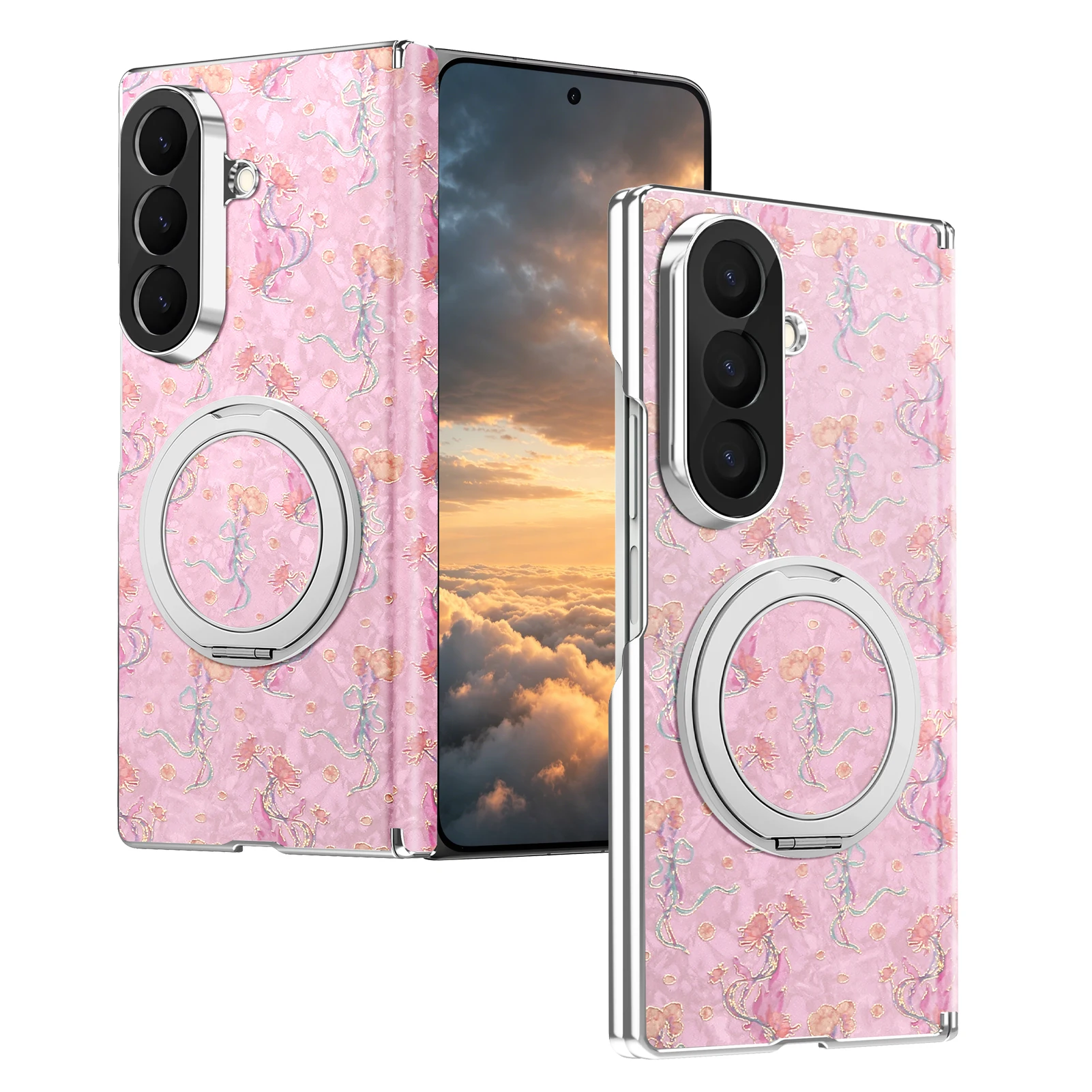 360 Rotating Magnetic Kickstand Embossed Leather for Samsung Z Fold 8 Ultra 7 6 Shockproof Hinge Protection For Magsafe Cover