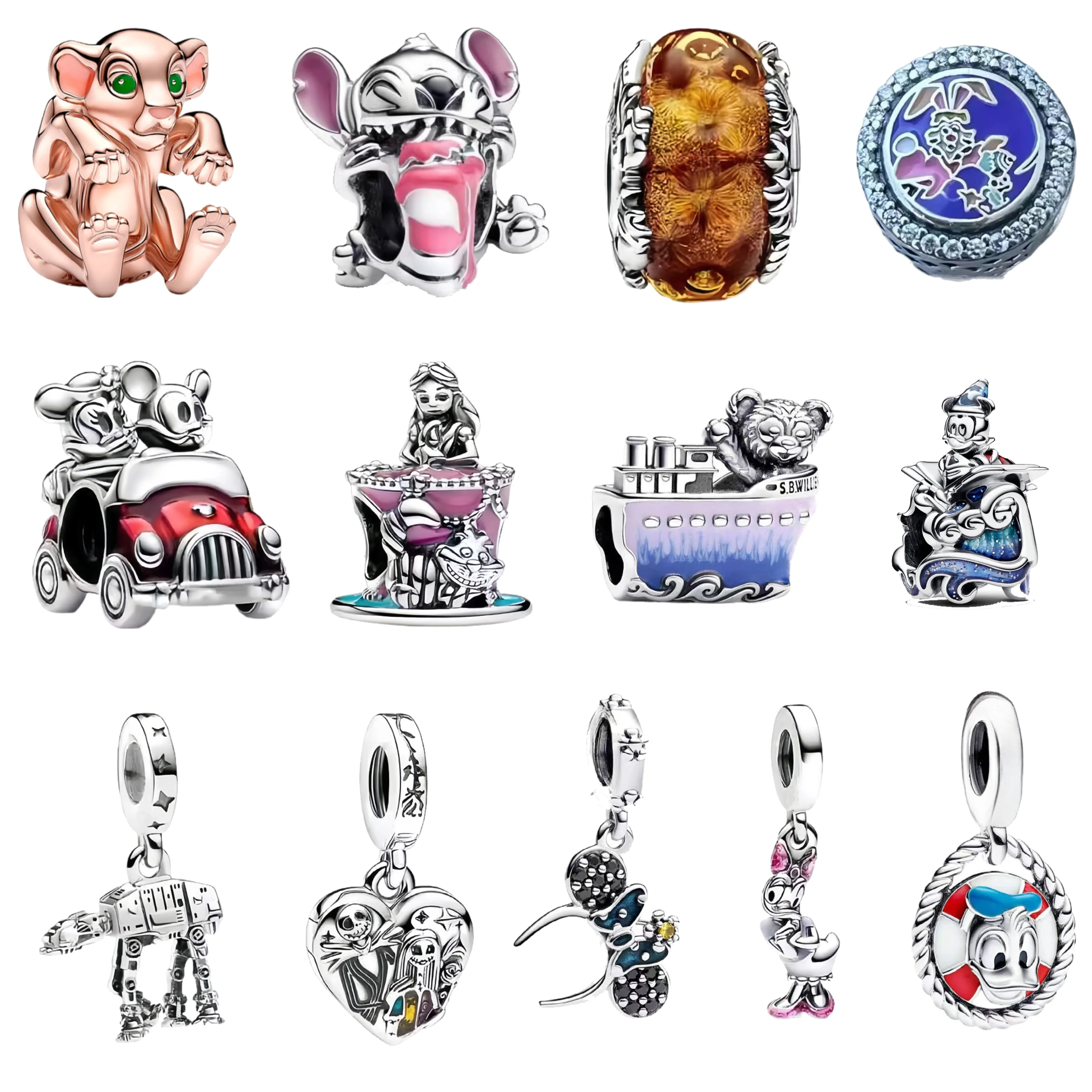 

New 925 Sterling Silver MINISO Disney Winnie The Pooh Donald Duc Charm Beads Suitable for Original Pandora Bracelets DIY Jewelry