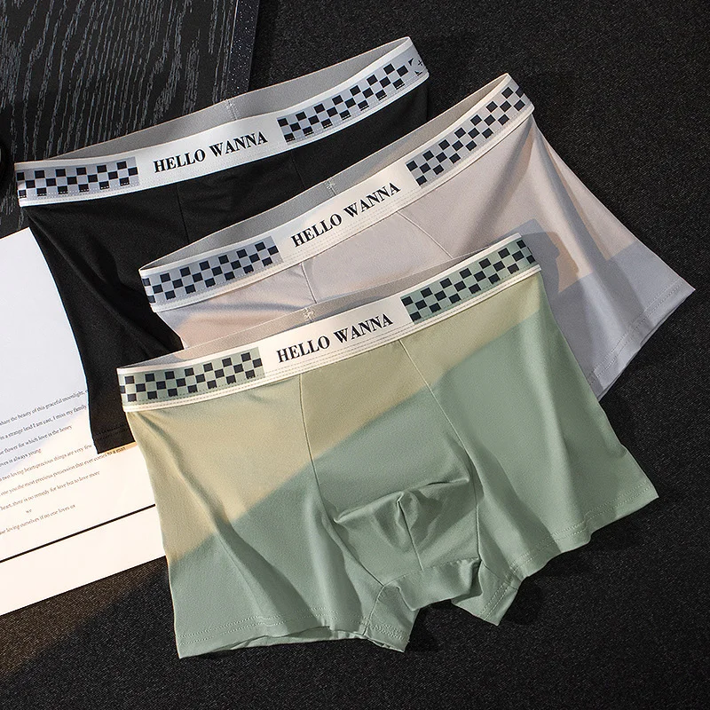 4-Piece Men's Personalized Elastic Waistband Flat Angle Pants, Comfortable And Breathable Mid Waist Contrasting Underwear