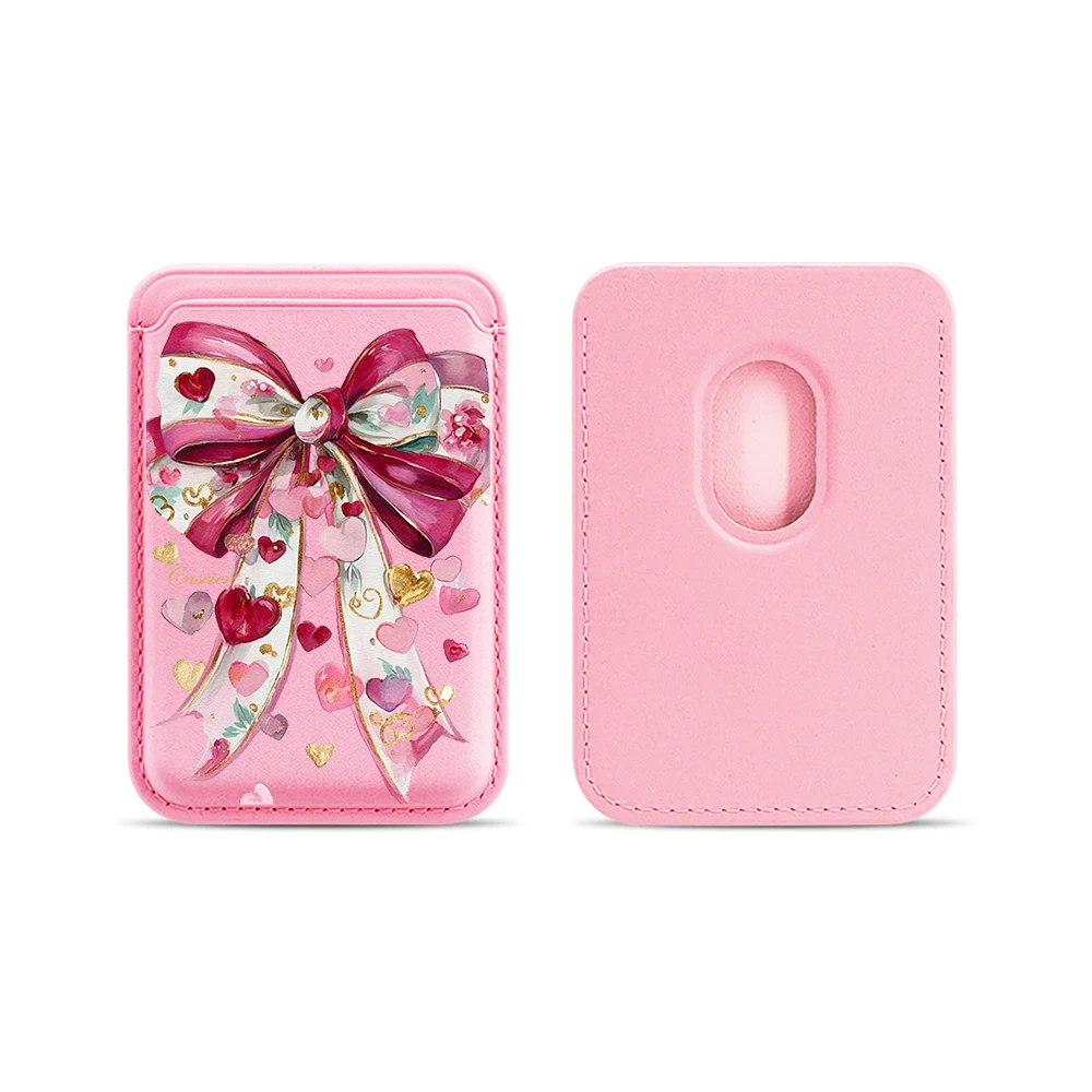 Coquet Rosa Schleife Leder-Kartenetui Handyhülle Kartenhalter Geeignet für alle iPhone-Hüllen Magsafe Magnetische Karten-Handy-Rückentasche – Detail 14