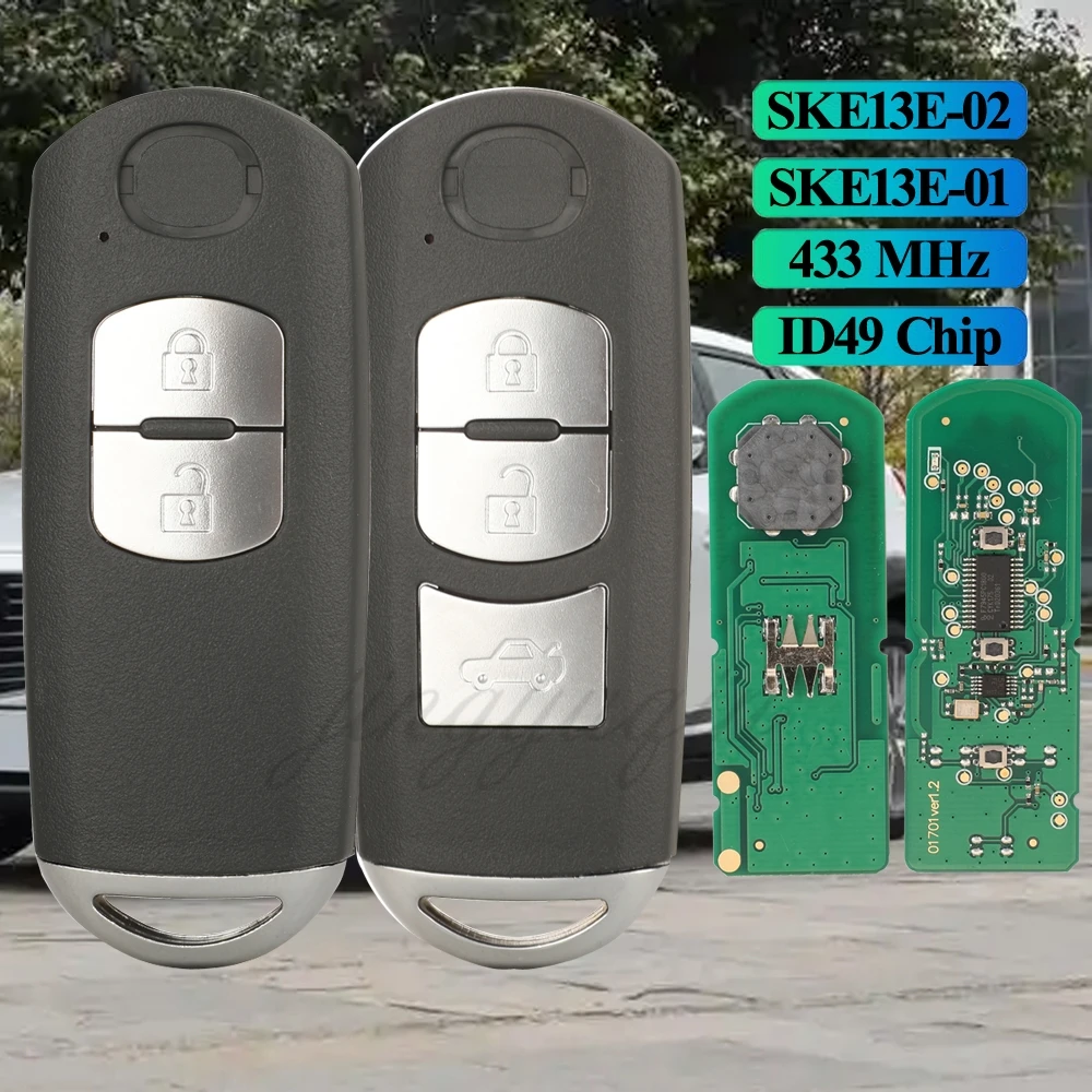 Jingyuqin 2/3 Buttons Remote Car Key Alarm 433MHz ID49 For MAZDA CX3 CX-3 CX5 CX-5 Axela Atenza SKE13E-01/SKE13E-02