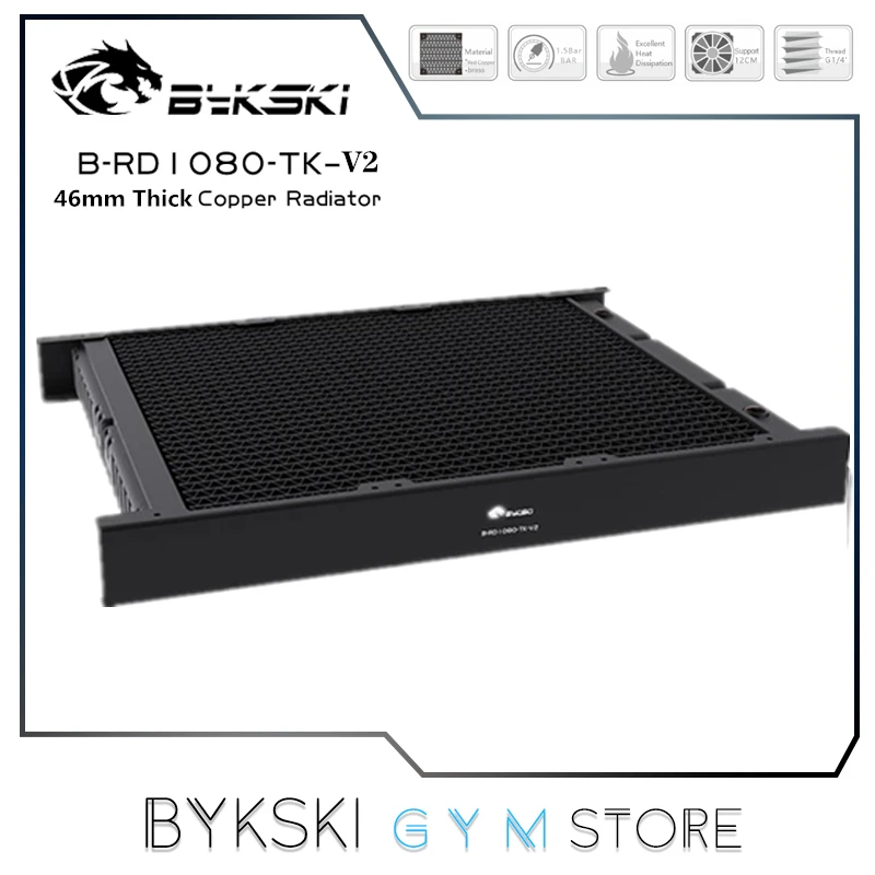 Bykski-Radiador De Refrigeração De Água, Ventilador Liquild De Computador, Cobre Vermelho, 2 Canais, 14 FPI, 120mm, Linha, B-RD1080-TK, 1080mm de Espessura, 46mm