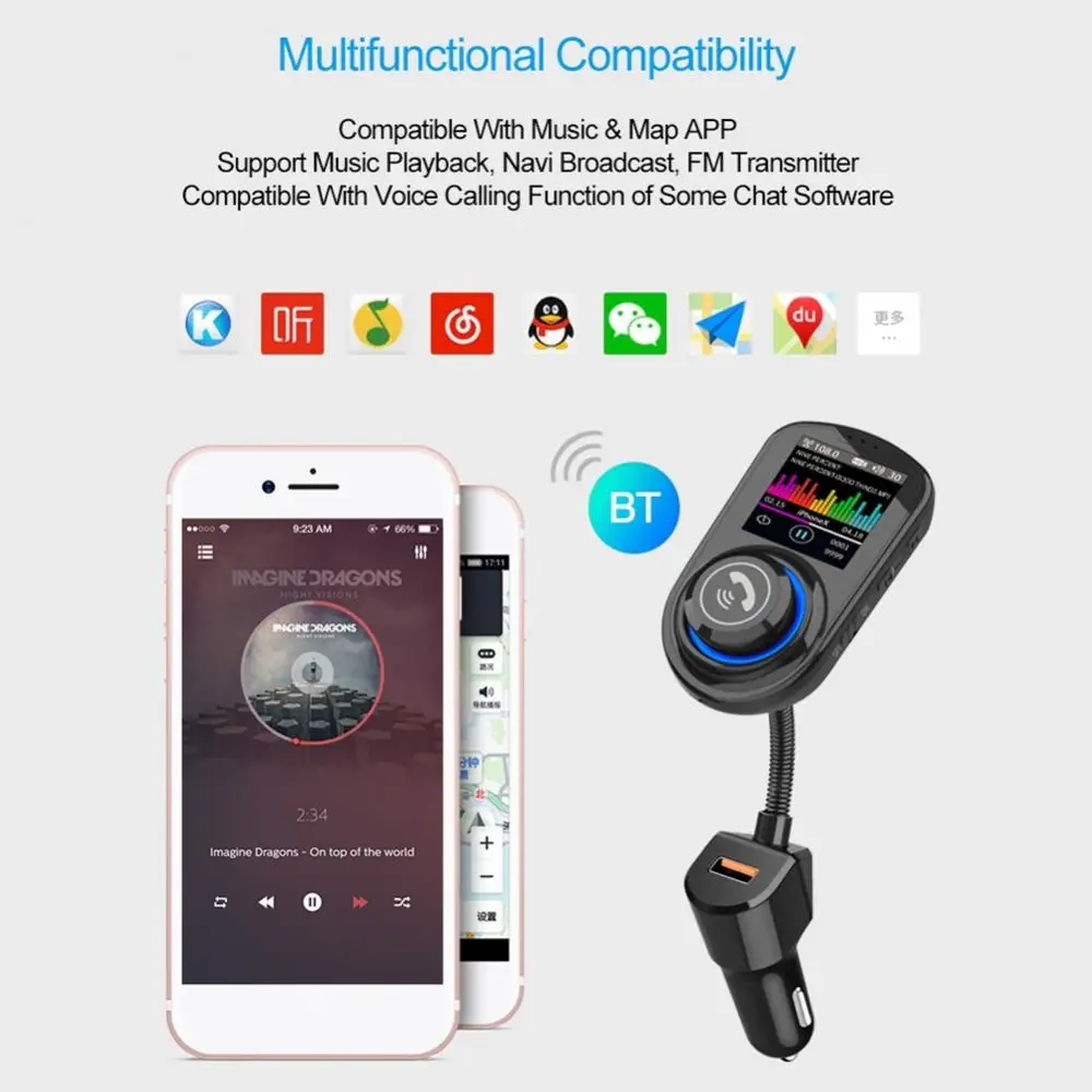 Car MP3 Music Player Bluetooth 5.0 receiver FM transmitter Dual USB QC3.0 Charger U disk / TF Card lossless Music