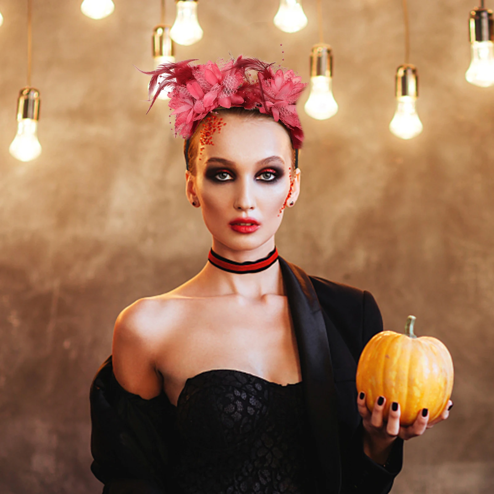 

Skull Headband Flower Design Halloween Party Decorative Headdress Fashion Simulation Hair Hoop Women Photoshoot