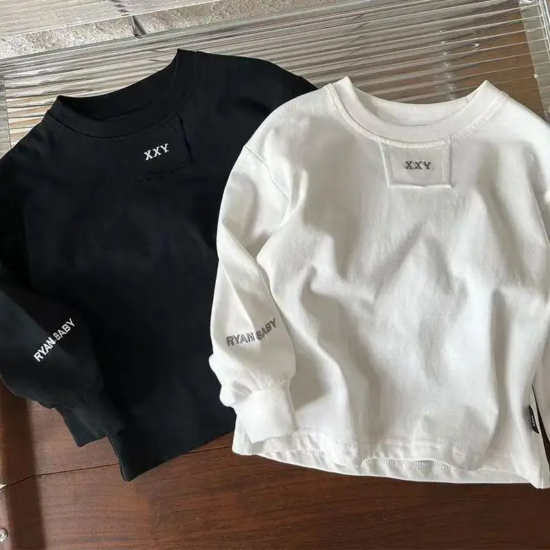 Embroidered Boys Girls Cotton Sweatshirt Spring Autumn Student Campus Style Soft Kids Base Shirt Children Casual Long-sleeve Top