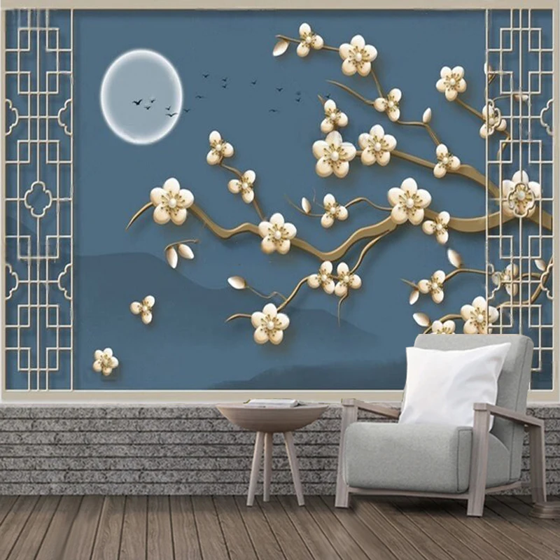 New Chinese-Style Blue-Tempered Artistic Jewelry Flower Branch Landscape Soft-Covered Scenic Bedroom Decoration Painting