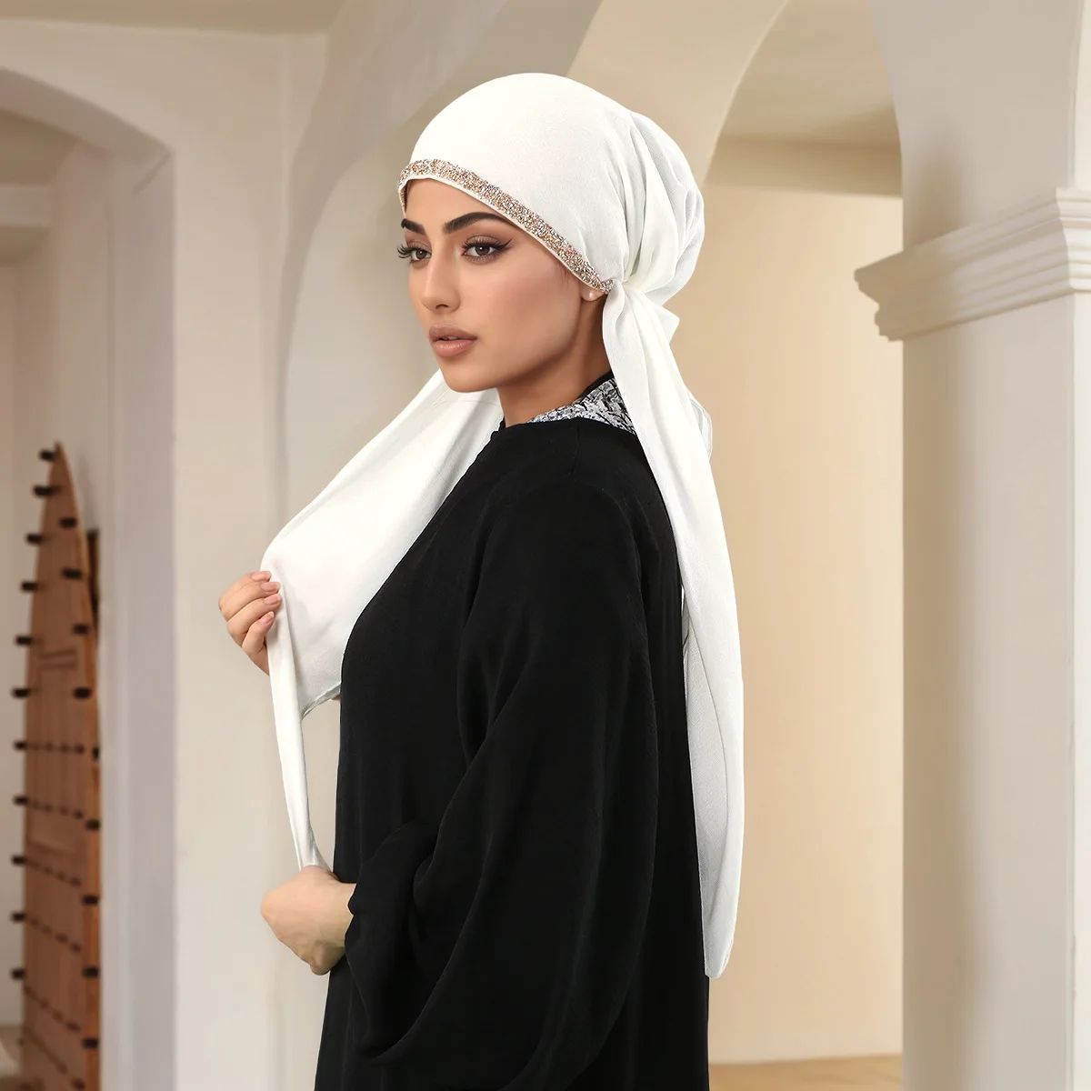 

Эластичный предварительно завязанный хиджаб, платок на голову, мусульманский тюрбан, капот для женщин, шапка, тюрбан, шапки, повязка на голову, банданы, платок, сплошной цвет