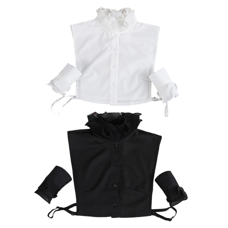 

Women Fake Collar Button Blouse Ruffled Stand-Up Vintage Detachable Half Shirt 449B