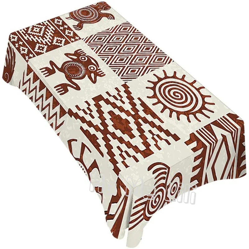 Decorative Rectangle Table Cloths Southwestern Frames With Ethnic Redwood And Eggshell For Dining Bbq Picnic