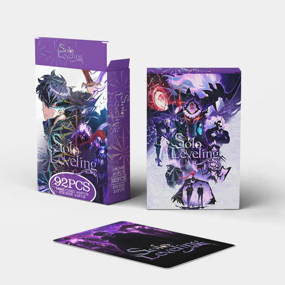 60+32Pcs/Set Solo Leveling Cards Anime Cosplay Paper Cards Mini Sticker Toy Fans Collection Photocard Gift